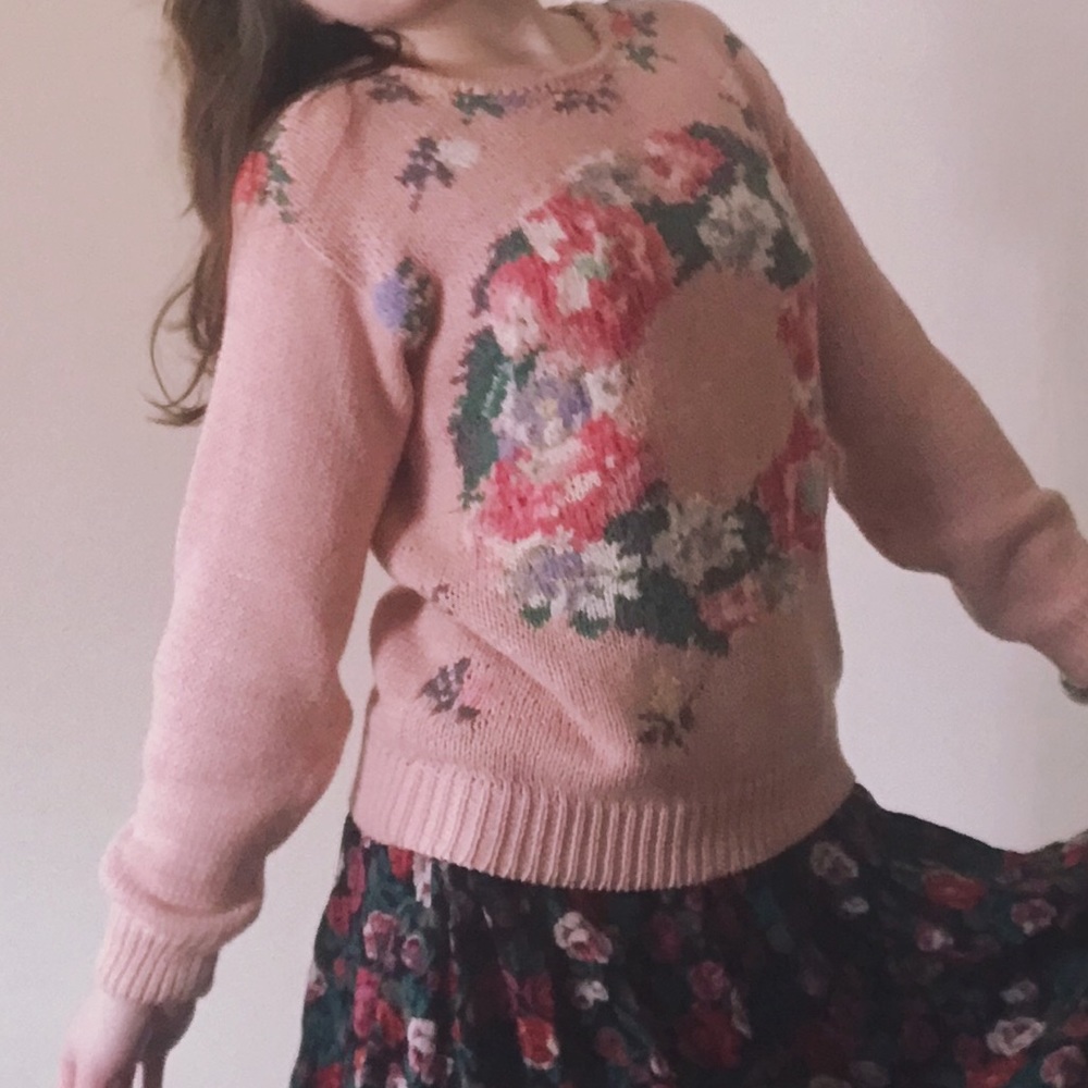 Vintage Pink Floral Sweater